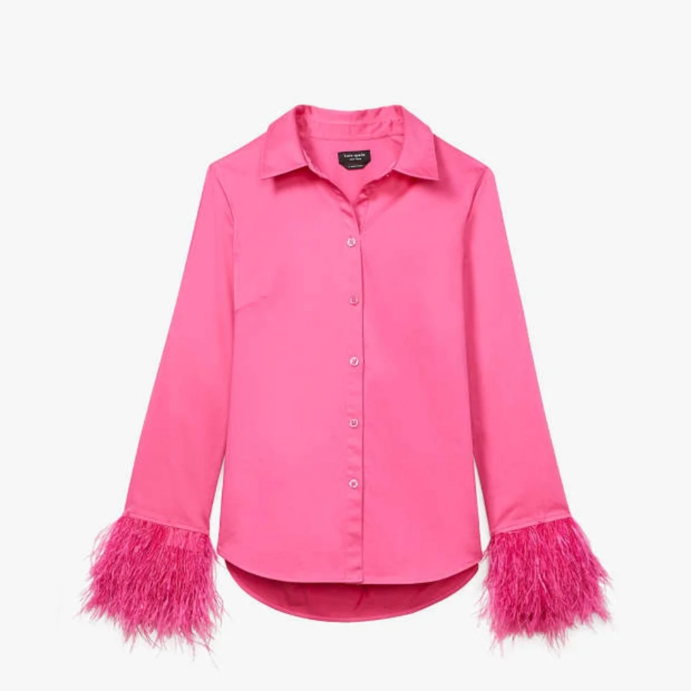 Feather Trim  Poplin Shirt in Vivid Snapdragon